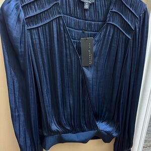 Current Air Los Angeles Deep Blue Pleated Blouse Women